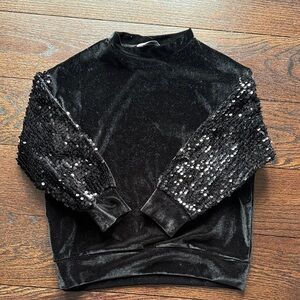 Black Sequin Sleeve velour Kids Sweater